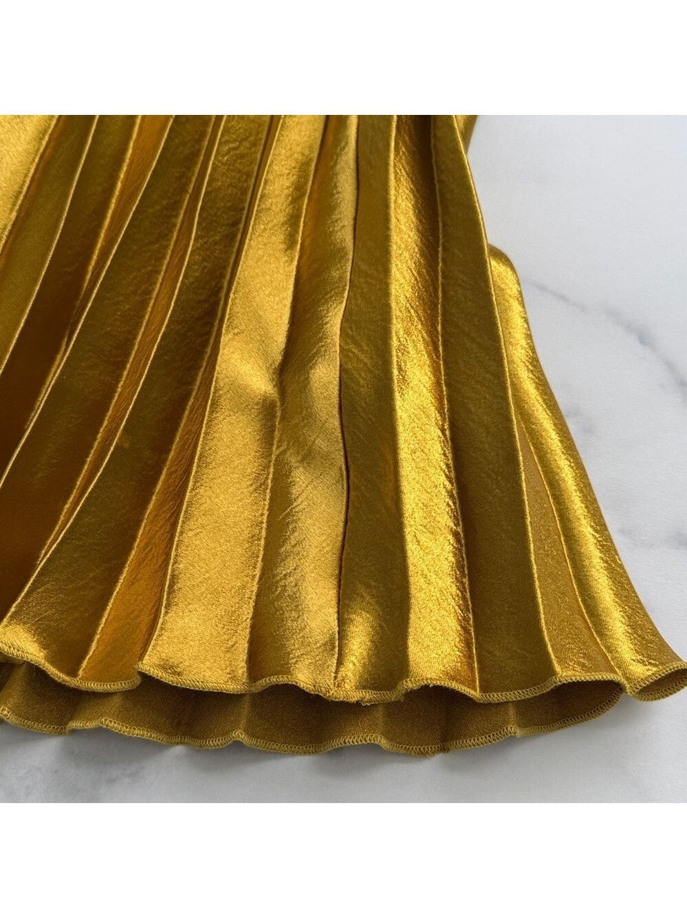 Lulus Pretty Pleats Gold Metallic Pleated Midi Skirt Size Small - Picture 10 of 13
